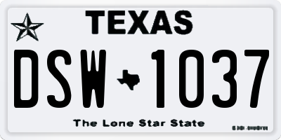 TX license plate DSW1037