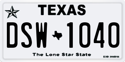TX license plate DSW1040