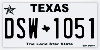 TX license plate DSW1051