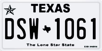TX license plate DSW1061