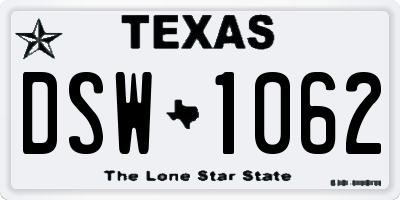 TX license plate DSW1062
