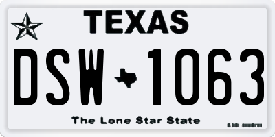 TX license plate DSW1063