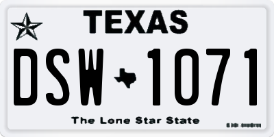 TX license plate DSW1071