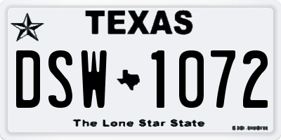 TX license plate DSW1072