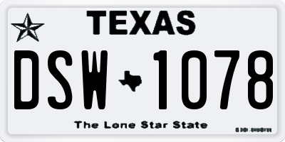 TX license plate DSW1078