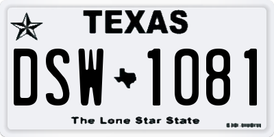 TX license plate DSW1081