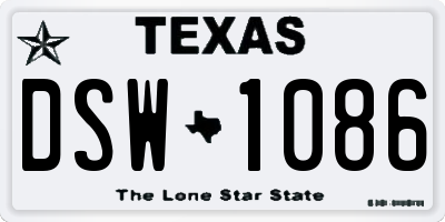 TX license plate DSW1086