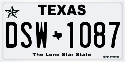 TX license plate DSW1087