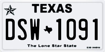 TX license plate DSW1091