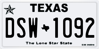 TX license plate DSW1092