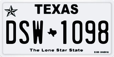 TX license plate DSW1098