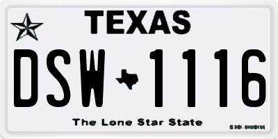 TX license plate DSW1116