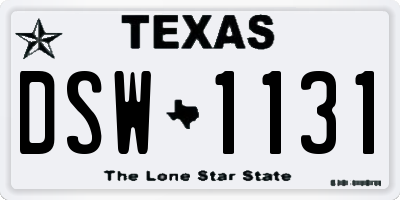 TX license plate DSW1131
