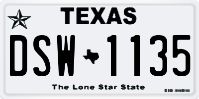 TX license plate DSW1135