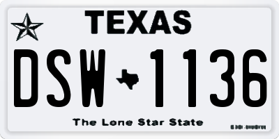 TX license plate DSW1136
