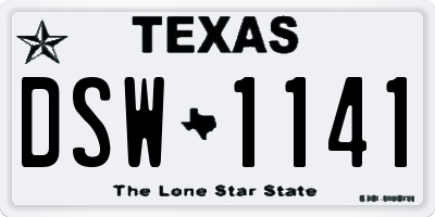 TX license plate DSW1141