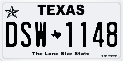 TX license plate DSW1148