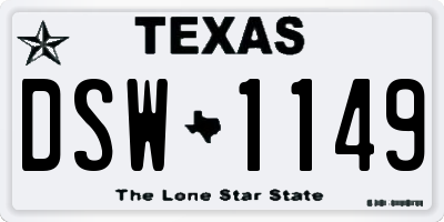 TX license plate DSW1149