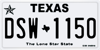 TX license plate DSW1150