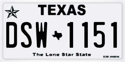 TX license plate DSW1151