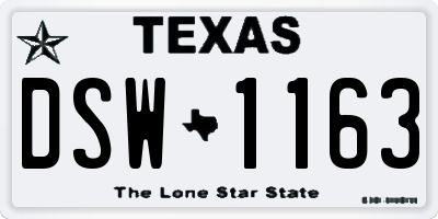 TX license plate DSW1163