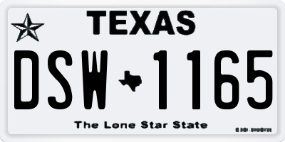 TX license plate DSW1165