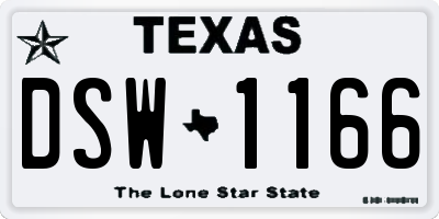 TX license plate DSW1166