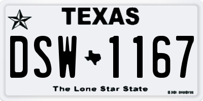 TX license plate DSW1167