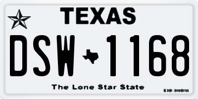 TX license plate DSW1168