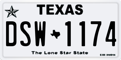 TX license plate DSW1174
