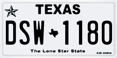 TX license plate DSW1180
