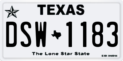 TX license plate DSW1183