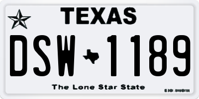 TX license plate DSW1189