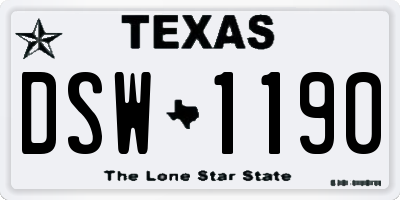 TX license plate DSW1190
