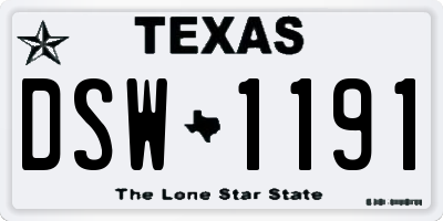 TX license plate DSW1191