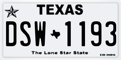 TX license plate DSW1193