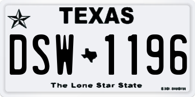 TX license plate DSW1196