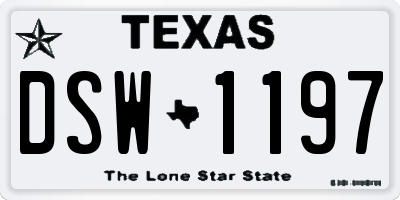 TX license plate DSW1197
