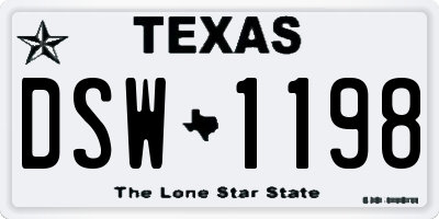 TX license plate DSW1198