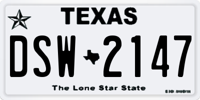 TX license plate DSW2147