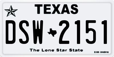 TX license plate DSW2151