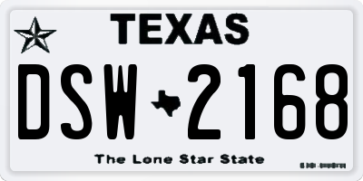TX license plate DSW2168