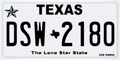 TX license plate DSW2180
