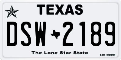 TX license plate DSW2189