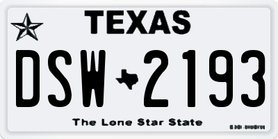 TX license plate DSW2193