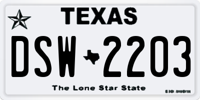 TX license plate DSW2203