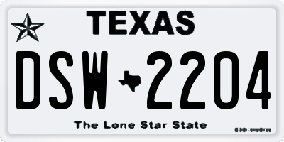 TX license plate DSW2204