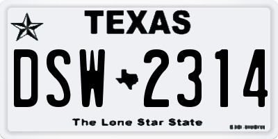 TX license plate DSW2314