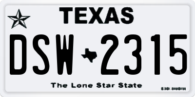 TX license plate DSW2315