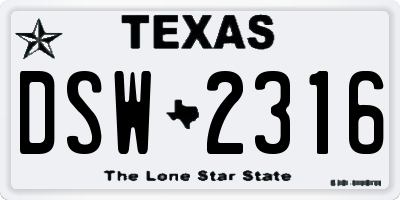 TX license plate DSW2316